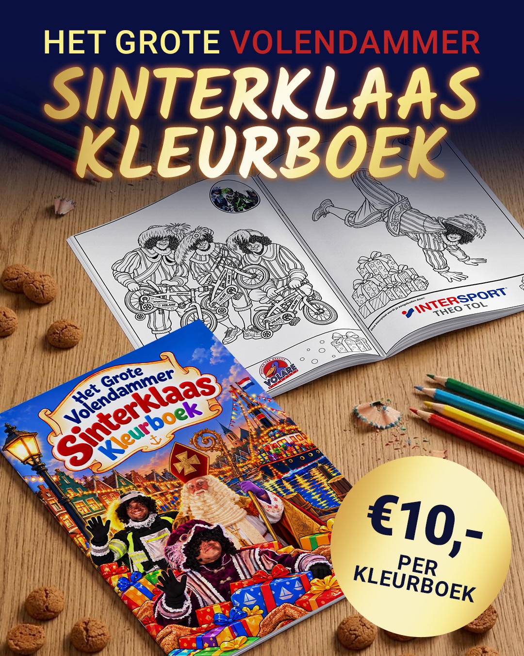 Het Volendammer Sinterklaas kleurboek met kleurpotloden en pepernoten